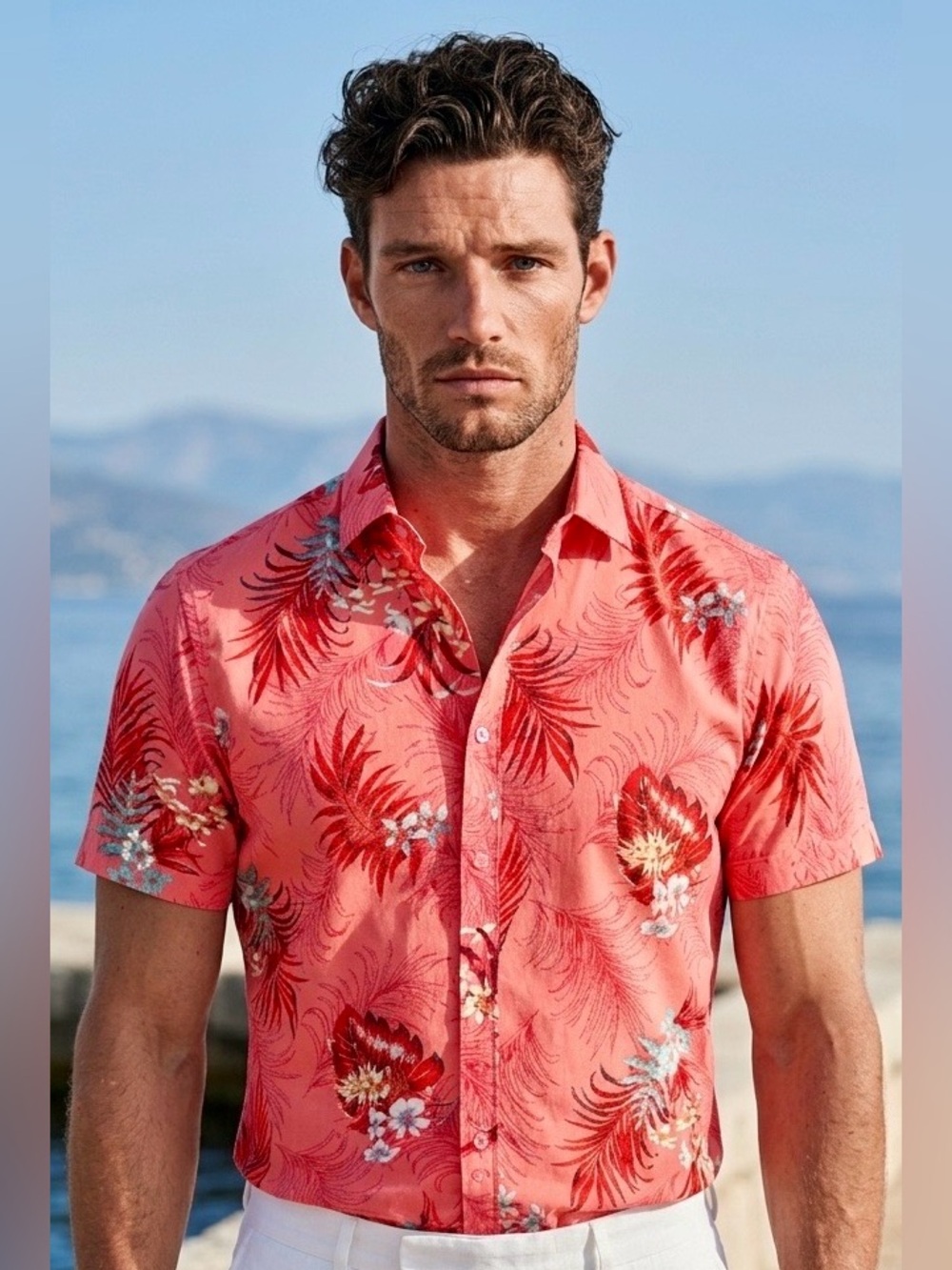 Vertical Sport Men’s Coral Leaf & Floral Short-Sleeve Men's Shirt M